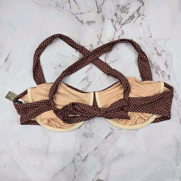 J Crew Swim Top 42DD Brown White Polka Dot Underwire Bikini Sable Bow BF259 - Picture 4 of 10